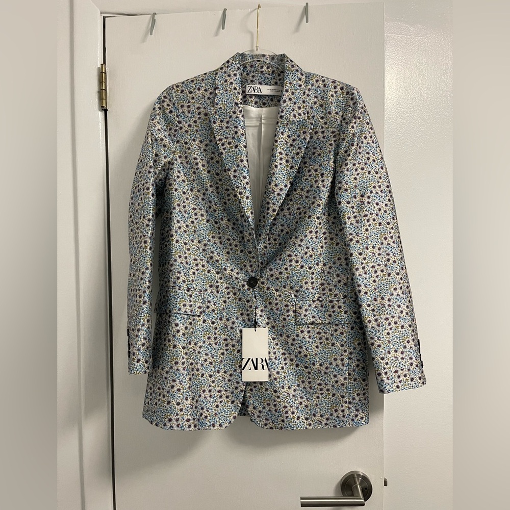 Zara Blazer Floral blue blogger must have